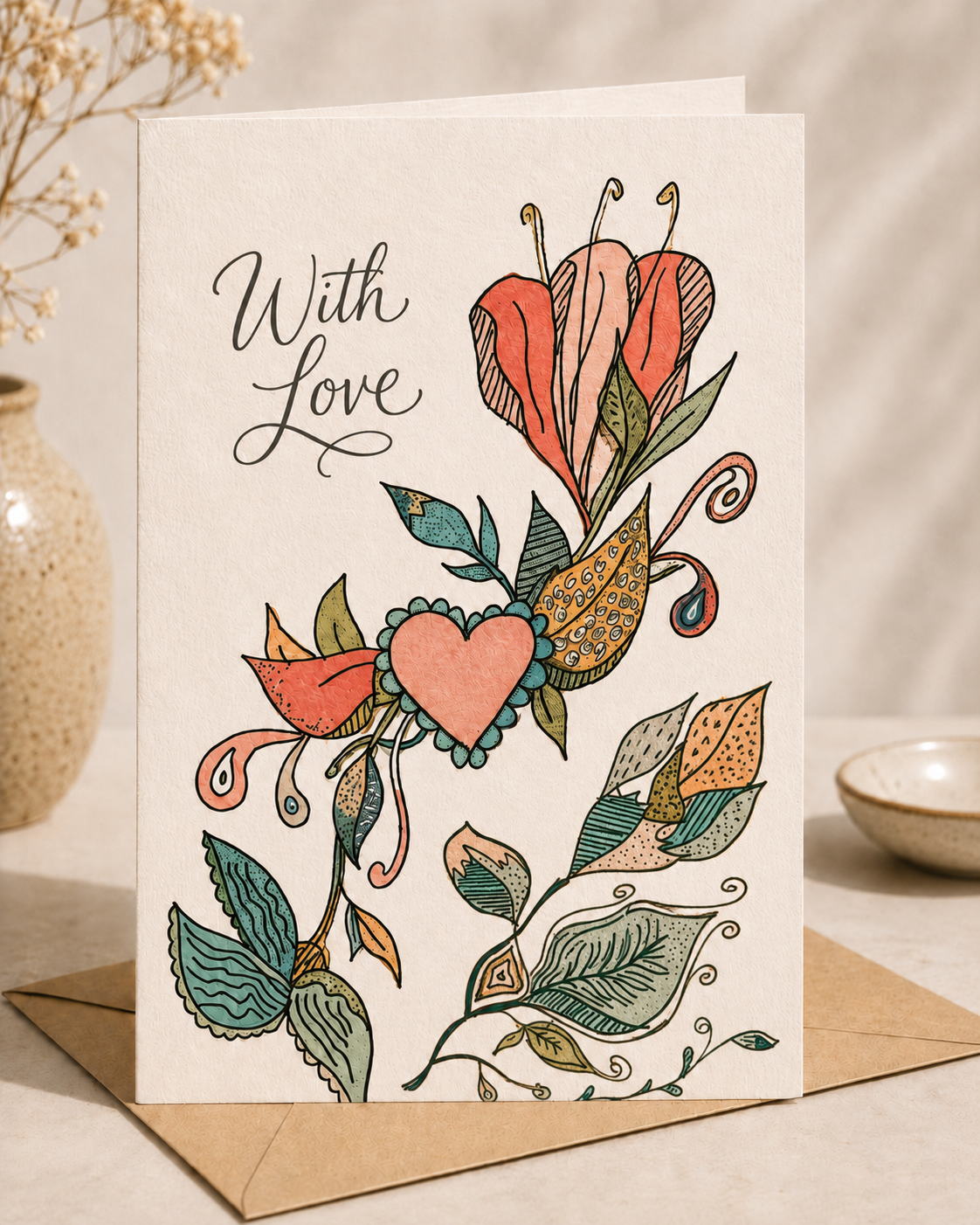 Boho Floral 'With Love' Greeting Card