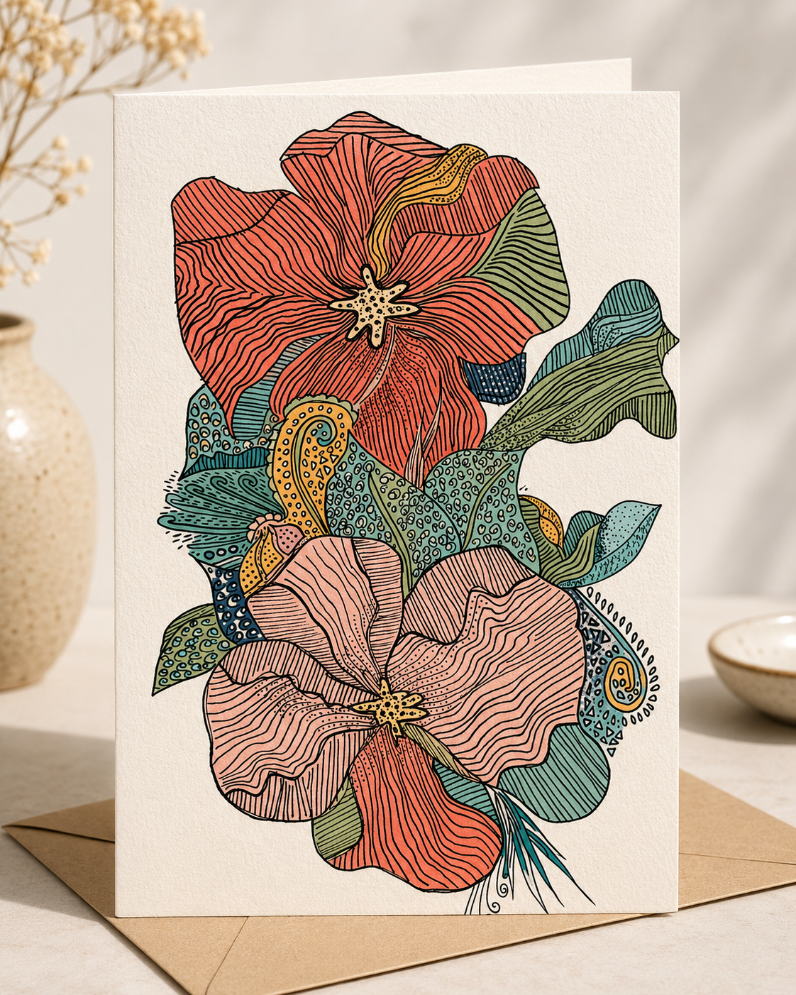 Boho Floral Greeting Card
